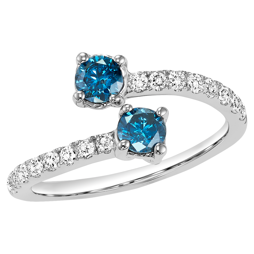 14K Blue & White Diamond Ring 3/4 ctw