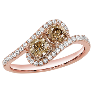 14K Brown & White Diamond Ring 1 ctw